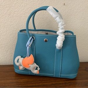 Peacock Blue 30 CM TPM Pebble Leather Satchel Tote Bag w/ Wide Crossbody Strap